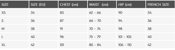 Roxy Rash Vest  Size Chart